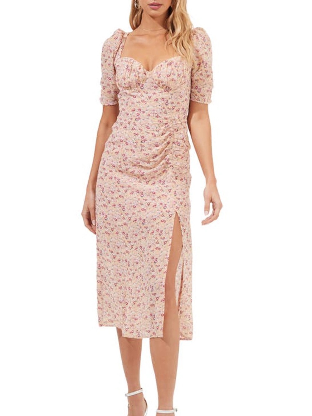 Astr Pink Floral Midi Dress with Slit